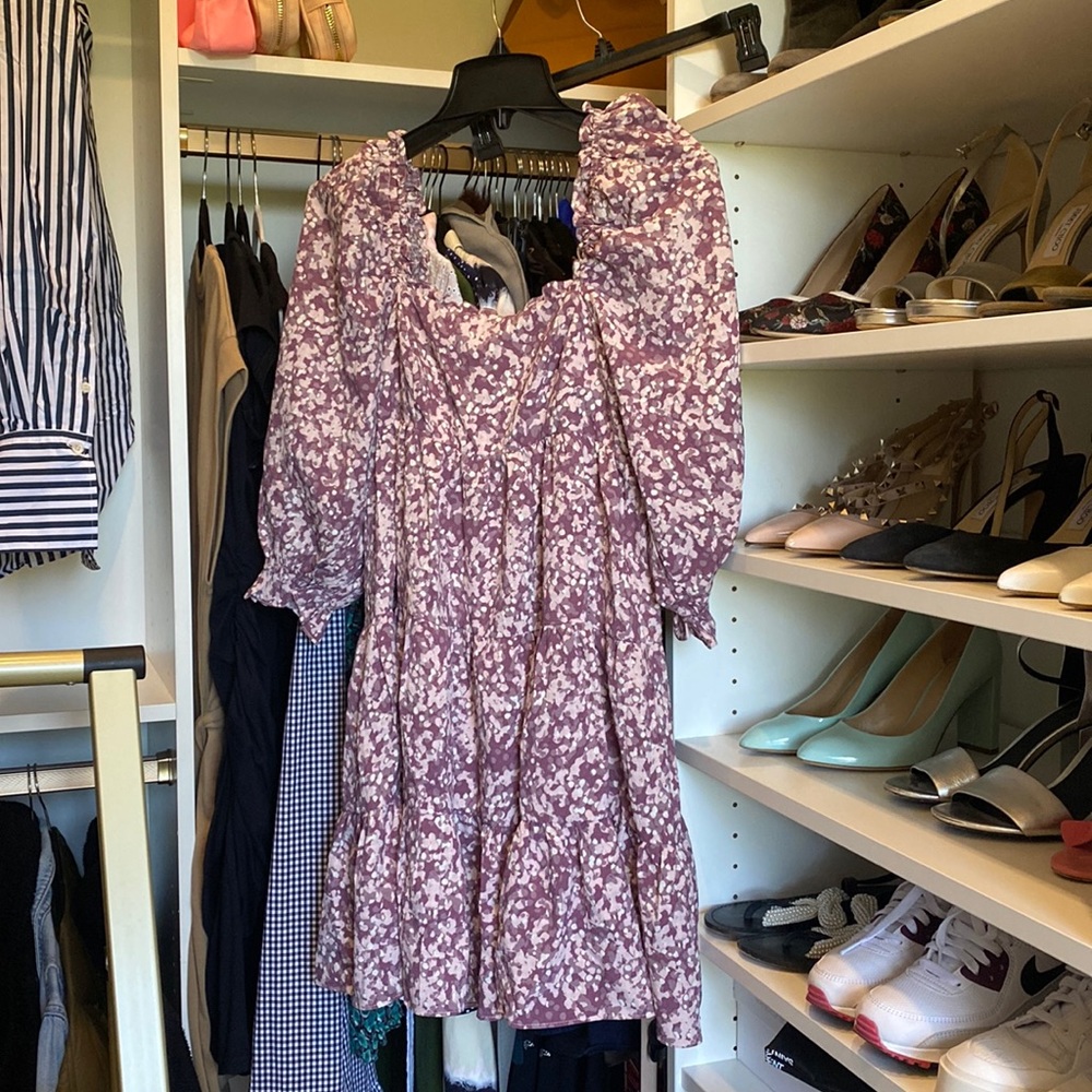 Purple square neck dress